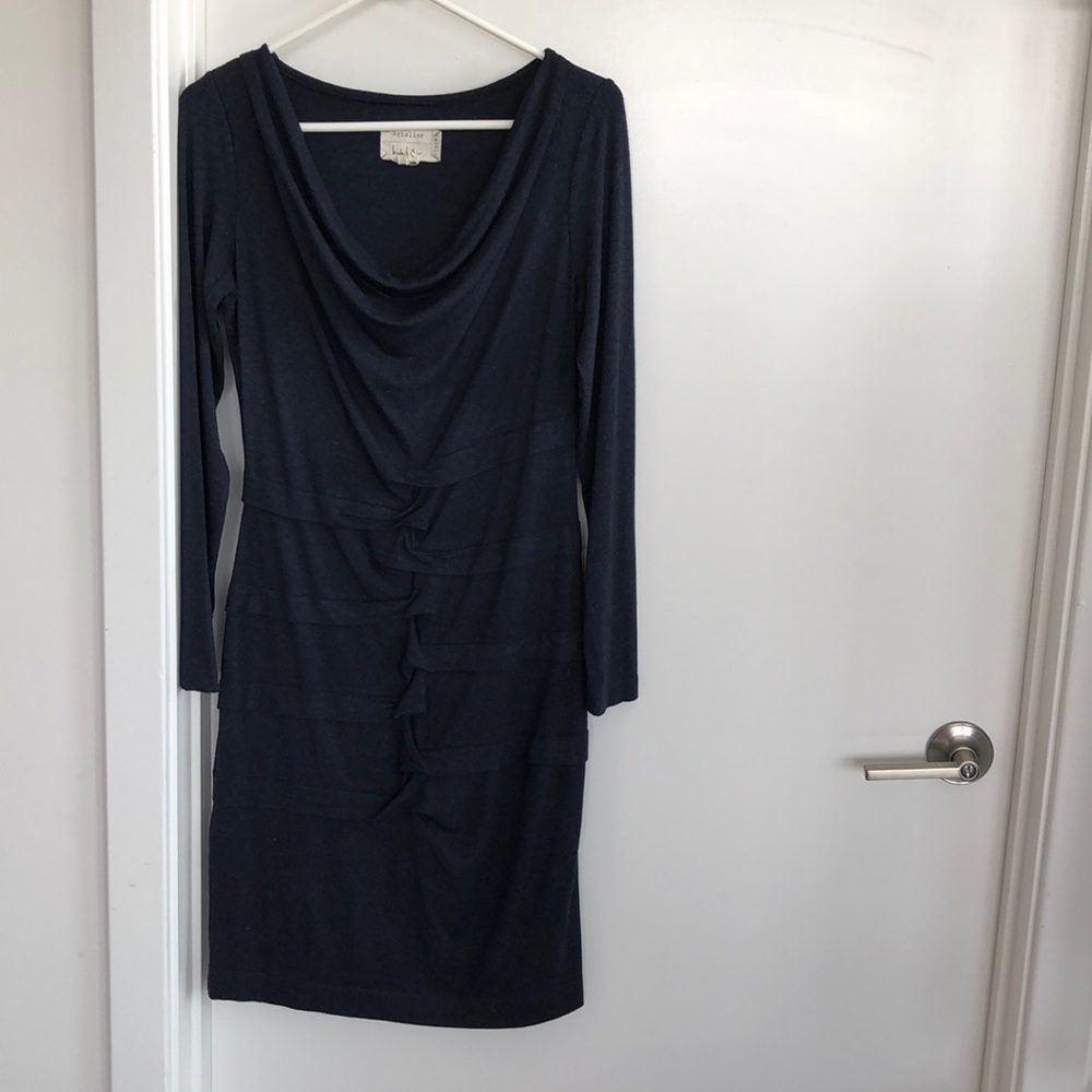 Nicole Miller Gray long sleeve Dress$70 Size Large - Picture 1 of 6